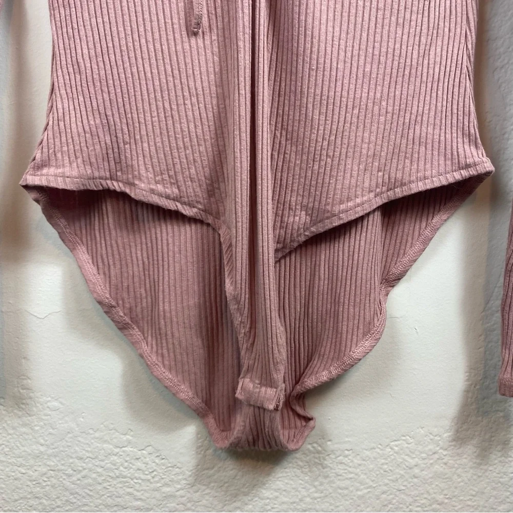 H&M Women’s XL Bodysuit Ribbed Lace Up Mauve - Picture 6 of 7